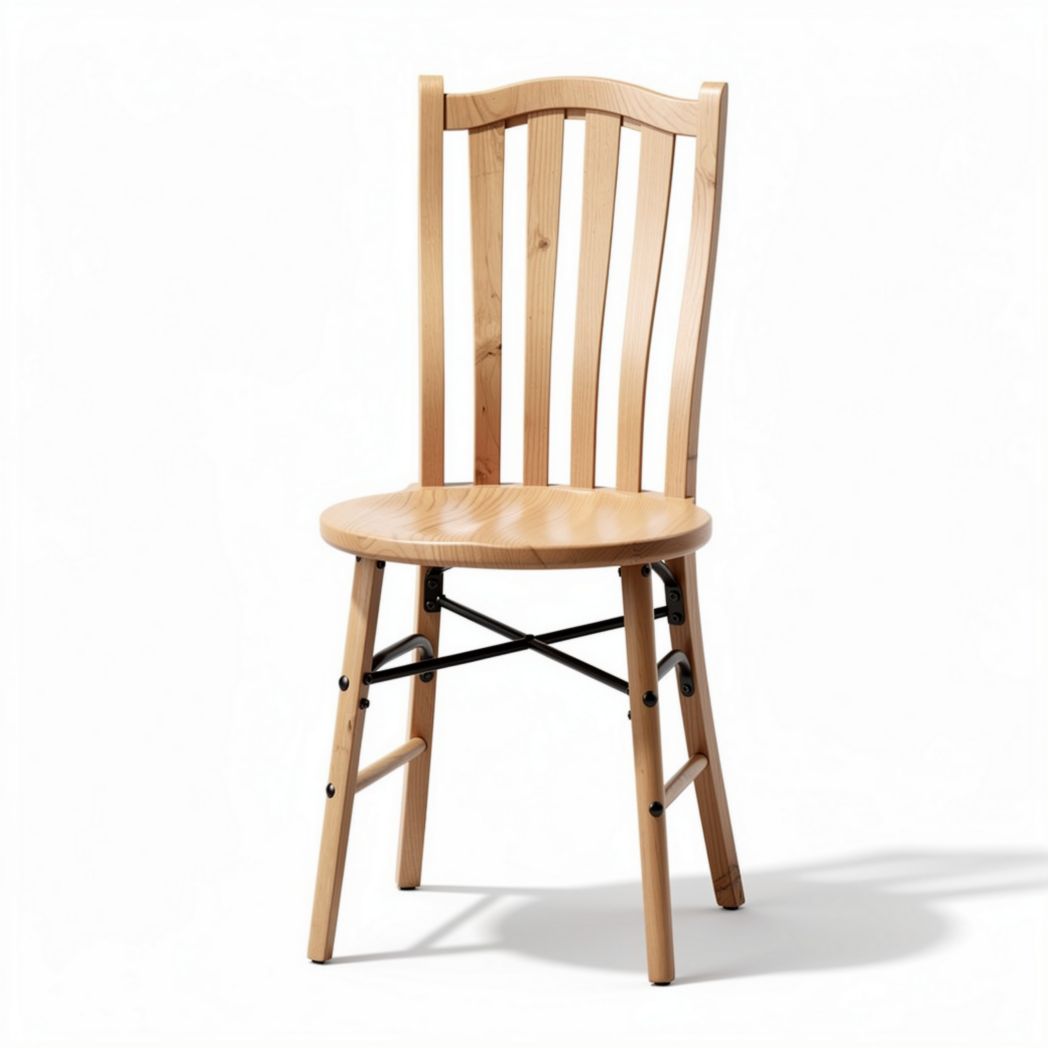 Houten eetstoel met zwarte metalen kruisverbinding 45 x 45 x 90cm