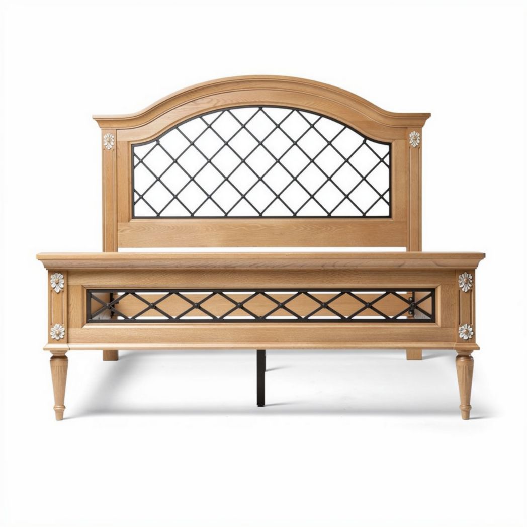 Houten bedombouw met decoratief hoofd- en voetbord 200 x 160 x 120cm
