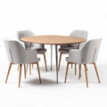 Eettafel met vier stoelen van hout en stof in lichtgrijs 120 x 120 x 75cm