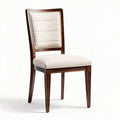Houten eetkamerstoel met beige stofzitting en gestreepte rugleuning 45 x 45 x 90cm