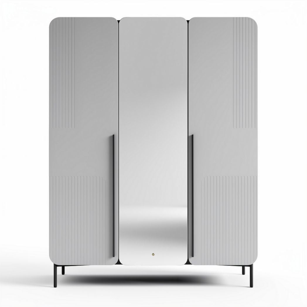 Kledingkast van grijs metaal met spiegel afmetingen 150 x 60 x 200cm