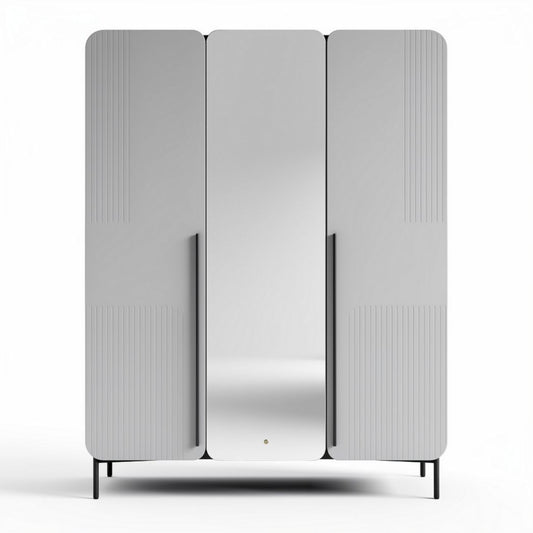 Kledingkast van grijs metaal met spiegel afmetingen 150 x 60 x 200cm