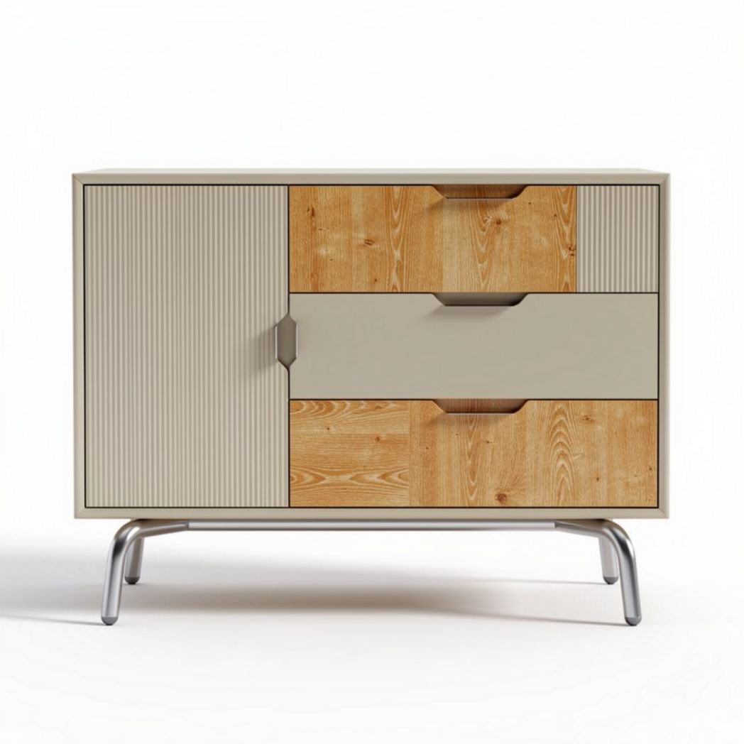 Kast met 3 lades en 1 deur van hout en metaal 80 x 40 x 75cm