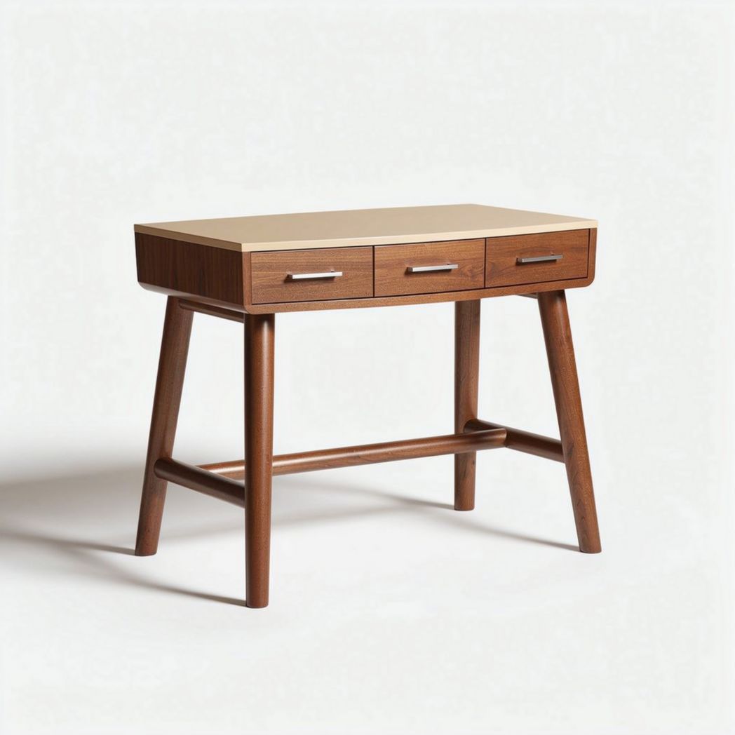 Houten bureau met drie lades 60 x 40 x 75cm in natuurlijk bruin en beige