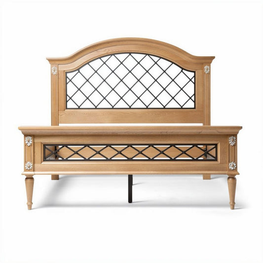 Houten bedombouw met decoratief hoofd- en voetbord 200 x 160 x 120cm