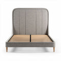 Houten bedframe met gestoffeerde hoofdbord in lichtgrijs 200 x 160 x 100cm