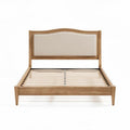 Houten bed met een rond rieten hoofdbord 200 x 140 x 90cm